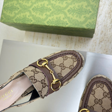 GG WOMEN'S HORSEBIT PLATFORM LOAFER SLINGBACK IN TAN BEIGE CANVAS