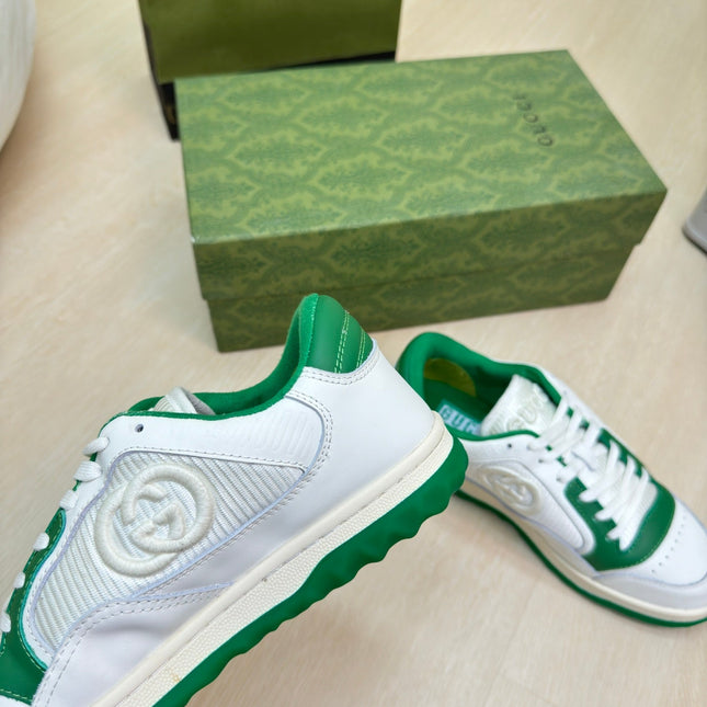 GG INTERLOCKING G SNEAKER WHITE GREEN CALFSKIN AND FABRIC
