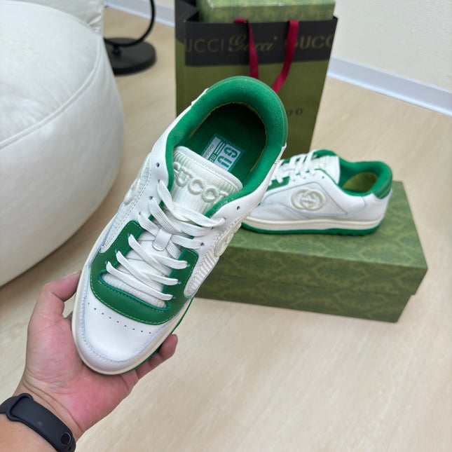 GG INTERLOCKING G SNEAKER WHITE GREEN CALFSKIN AND FABRIC