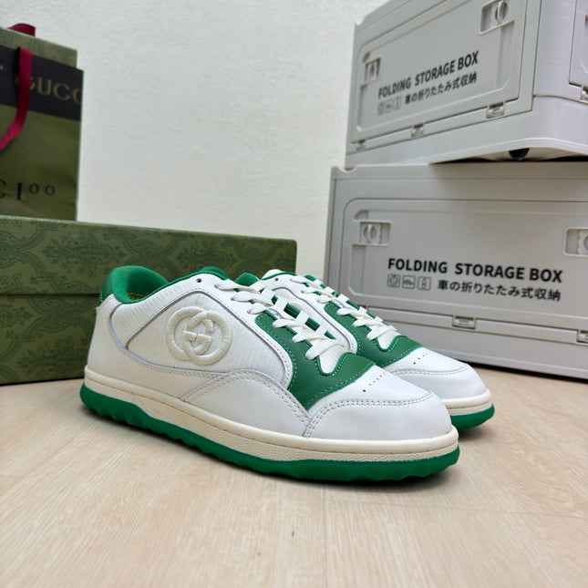 GG INTERLOCKING G SNEAKER WHITE GREEN CALFSKIN AND FABRIC