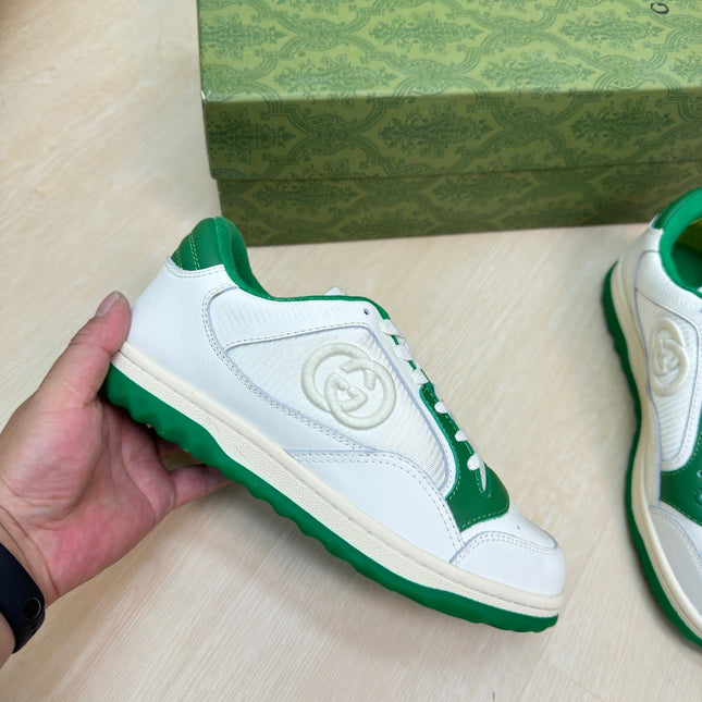 GG INTERLOCKING G SNEAKER WHITE GREEN CALFSKIN AND FABRIC