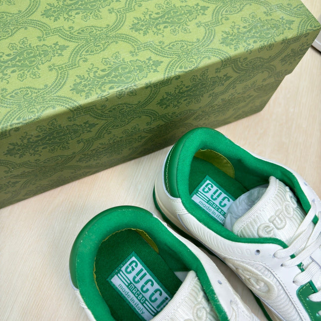 GG INTERLOCKING G SNEAKER WHITE GREEN CALFSKIN AND FABRIC