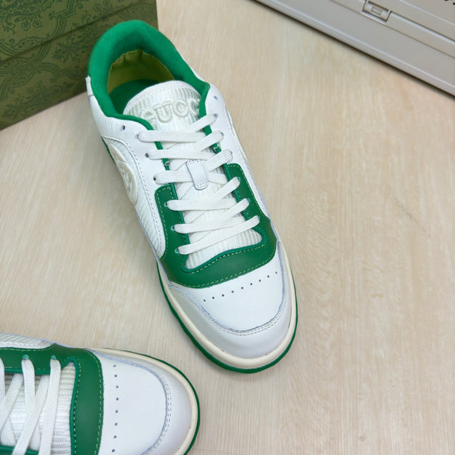 GG INTERLOCKING G SNEAKER WHITE GREEN CALFSKIN AND FABRIC
