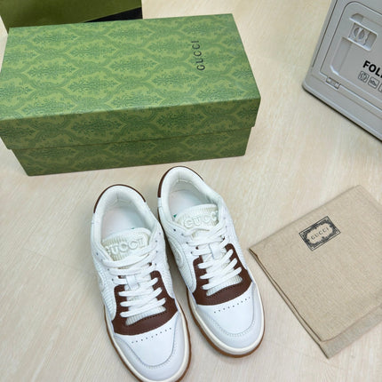 GG INTERLOCKING G SNEAKER WHITE BROWN CALFSKIN AND FABRIC