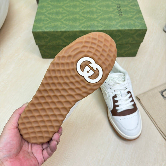 GG INTERLOCKING G SNEAKER WHITE BROWN CALFSKIN AND FABRIC