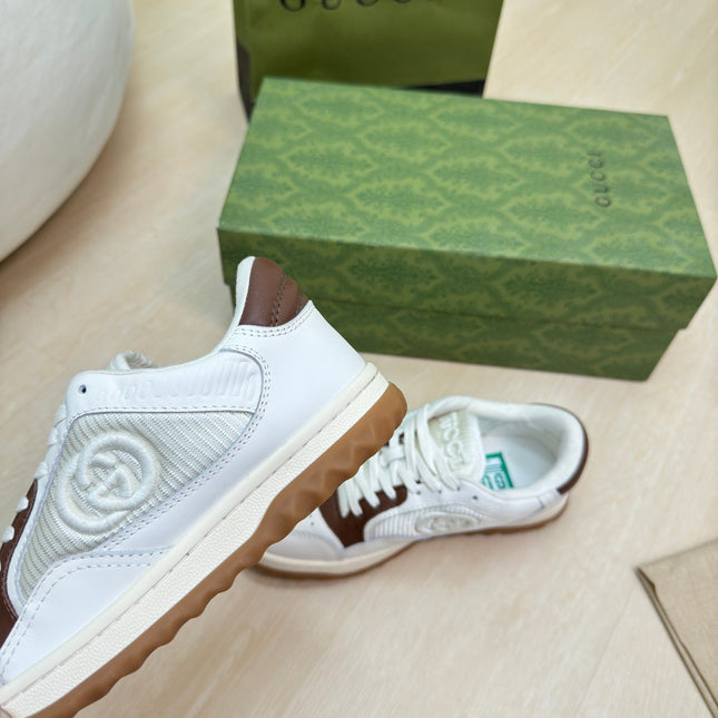 GG INTERLOCKING G SNEAKER WHITE BROWN CALFSKIN AND FABRIC