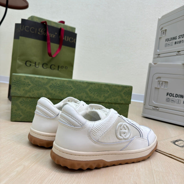 GG INTERLOCKING G SNEAKER WHITE BEIGE CALFSKIN AND FABRIC
