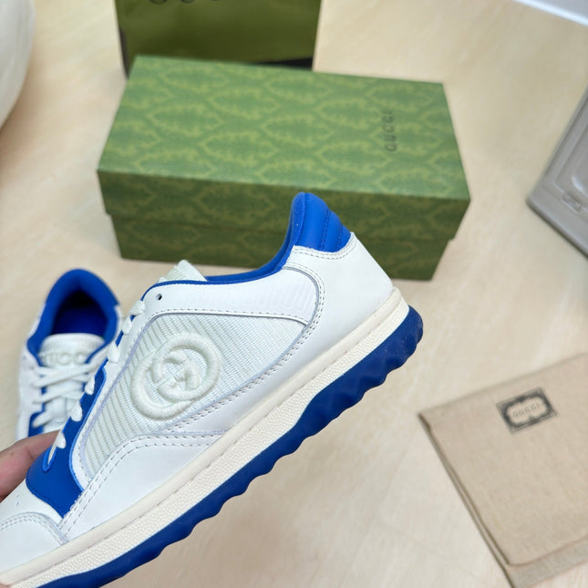 GG INTERLOCKING G SNEAKER BLUE WHITE CALFSKIN AND FABRIC