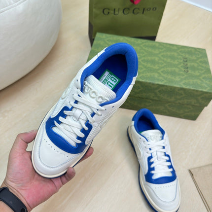 GG INTERLOCKING G SNEAKER BLUE WHITE CALFSKIN AND FABRIC