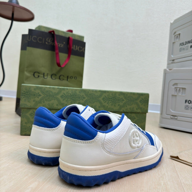 GG INTERLOCKING G SNEAKER BLUE WHITE CALFSKIN AND FABRIC