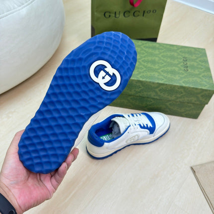 GG INTERLOCKING G SNEAKER BLUE WHITE CALFSKIN AND FABRIC