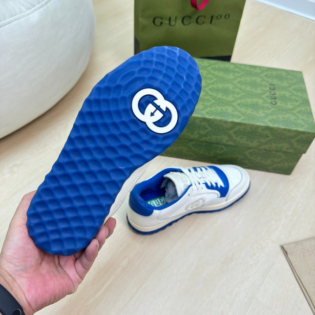 GG INTERLOCKING G SNEAKER BLUE WHITE CALFSKIN AND FABRIC