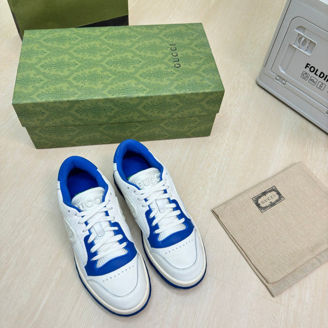 GG INTERLOCKING G SNEAKER BLUE WHITE CALFSKIN AND FABRIC
