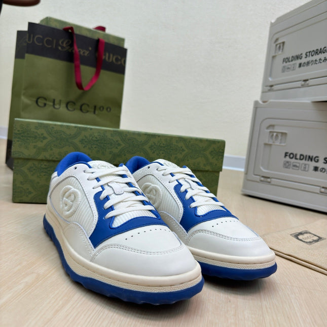 GG INTERLOCKING G SNEAKER BLUE WHITE CALFSKIN AND FABRIC