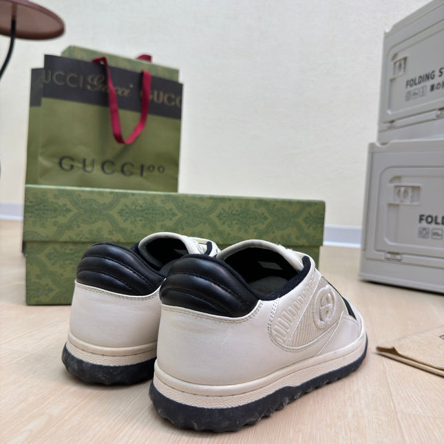 GG INTERLOCKING G SNEAKER BLACK WHITE CALFSKIN AND FABRIC