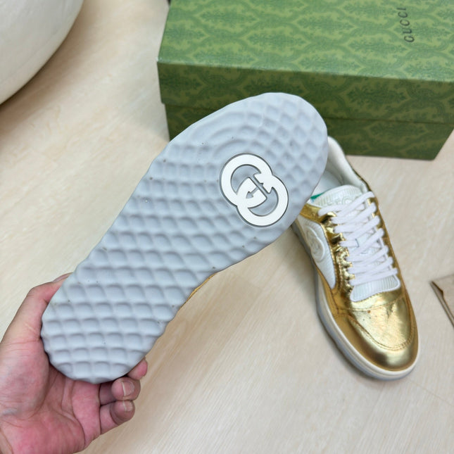 GG INTERLOCKING G SNEAKER GOLD CALFSKIN AND FABRIC