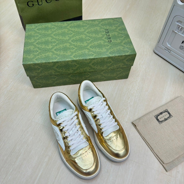 GG INTERLOCKING G SNEAKER GOLD CALFSKIN AND FABRIC