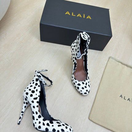 DECOLLETE PUMPS IN BLACK MIX WHITE DOTS HAIRCALF