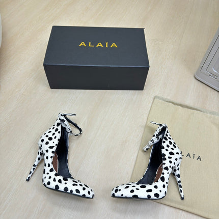 DECOLLETE PUMPS IN BLACK MIX WHITE DOTS HAIRCALF
