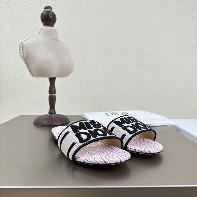 DWAY SLIDE EMBROIDERED COTTON AND LIGHT PINK MISS DIOR ALLOVER MOTIF