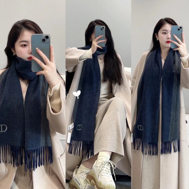 SCARF 180 CM IN NAVY BLUE CASHMERE AND WOOL 408839