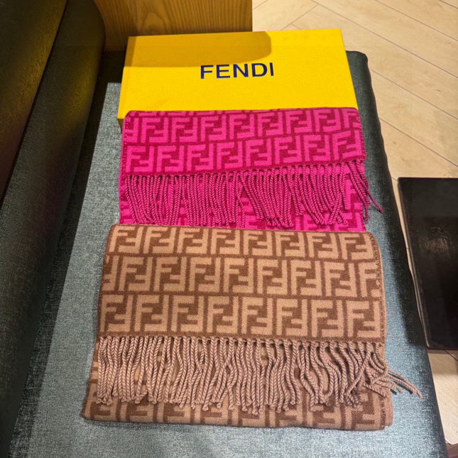 FF SCARF 180 CM IN BRIGHT PINK MONOGRAM WOOL AND CASHMERE 411830