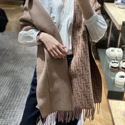 FF SCARF 180 CM IN MEDIUM BROWN MONOGRAM WOOL AND CASHMERE 411831