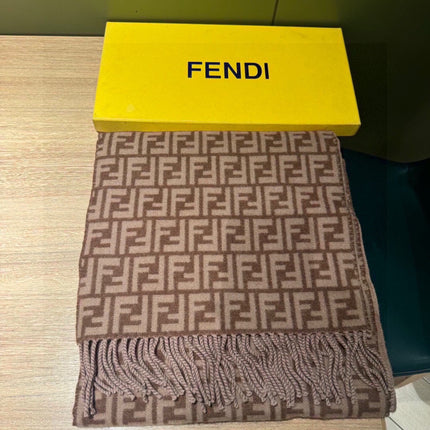FF SCARF 180 CM IN MEDIUM BROWN MONOGRAM WOOL AND CASHMERE 411831