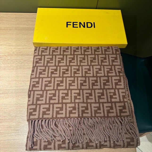 FF SCARF 180 CM IN MEDIUM BROWN MONOGRAM WOOL AND CASHMERE 411831