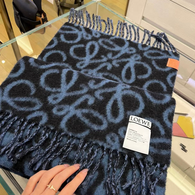 ANAGRAM 200 CM SCARF IN BLACK MIX BLUE ALPACA AND WOOL 411848