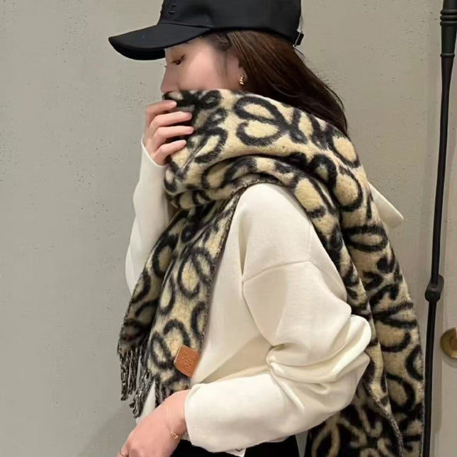 ANAGRAM 200 CM SCARF IN BLACK MIX BEIGE ALPACA AND WOOL 411850
