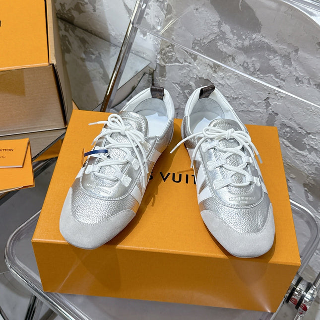 SNEAKERINA TRAINERS IN SILVER-TONE CALFSKIN AND SUEDE