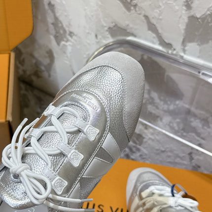 SNEAKERINA TRAINERS IN SILVER-TONE CALFSKIN AND SUEDE