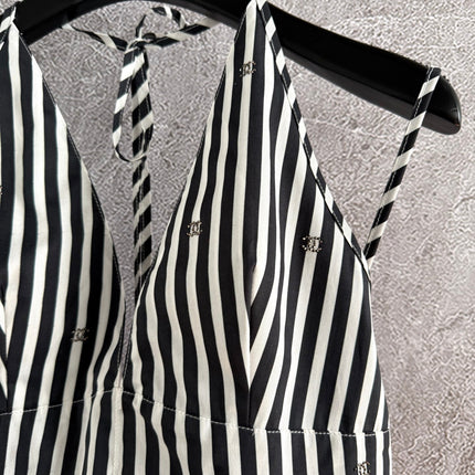 CC Striped Halter Top Black White Cotton
