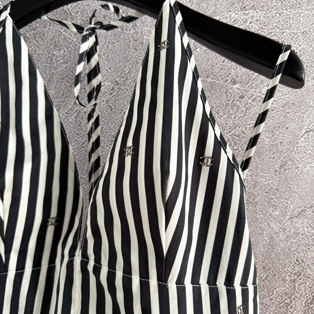CC Striped Halter Top Black White Cotton