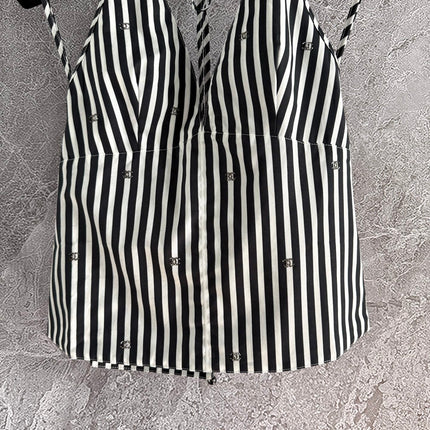 CC Striped Halter Top Black White Cotton