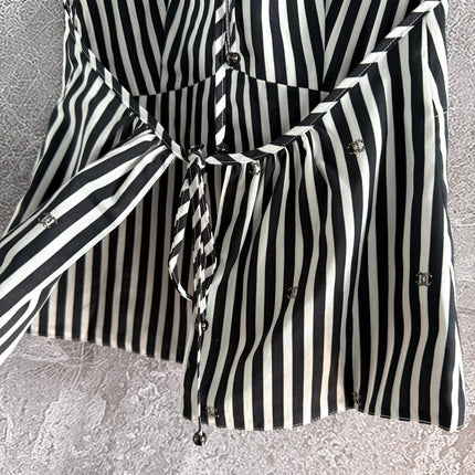 CC Striped Halter Top Black White Cotton