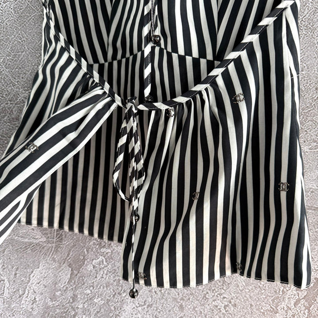 CC Striped Halter Top Black White Cotton