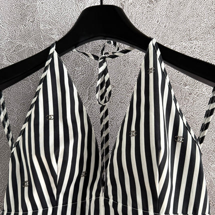 CC Striped Halter Top Black White Cotton