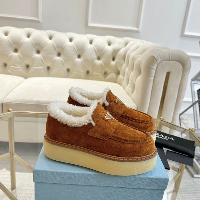 SUEDE LOAFER BRONZE BROWN WITH SHEARLING LINING
