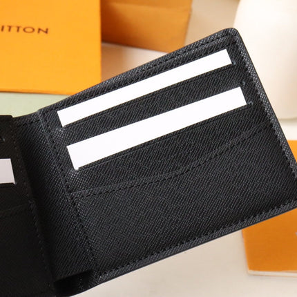 LV 25S SLENDER WALLET 11 IN BLACK TAIGA CALFSKIN