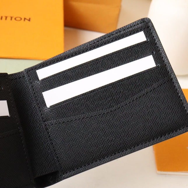 LV 25S SLENDER WALLET 11 IN BLACK TAIGA CALFSKIN