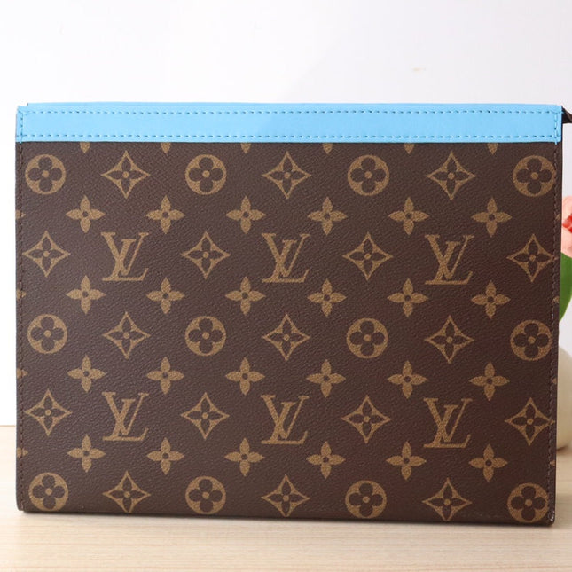 LV 25S POCHETTE VOYAGE 26 IN GASTON BLUE MONOGRAM MACASSAR COATED CANVAS