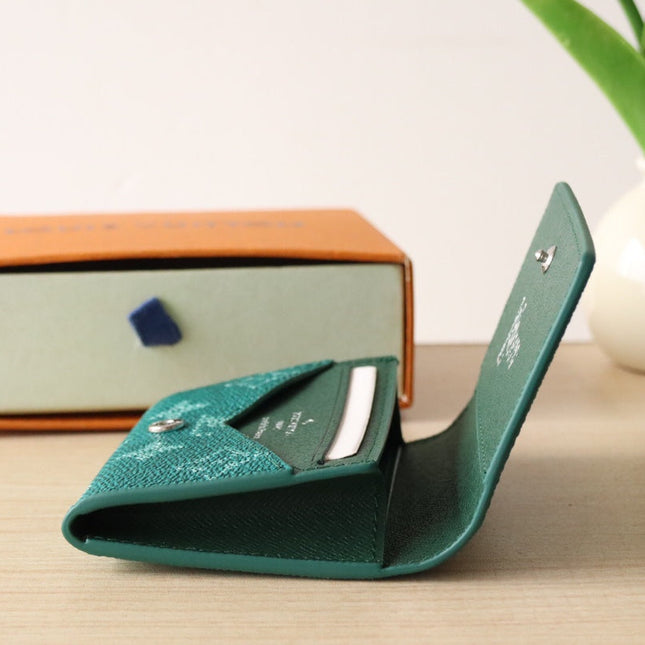 LV 25S ENVELOPE BUSINESS CARD HOLDER 10 IN DEEP TEAL MONOGRAM HERITAGE COATED CALFSKIN