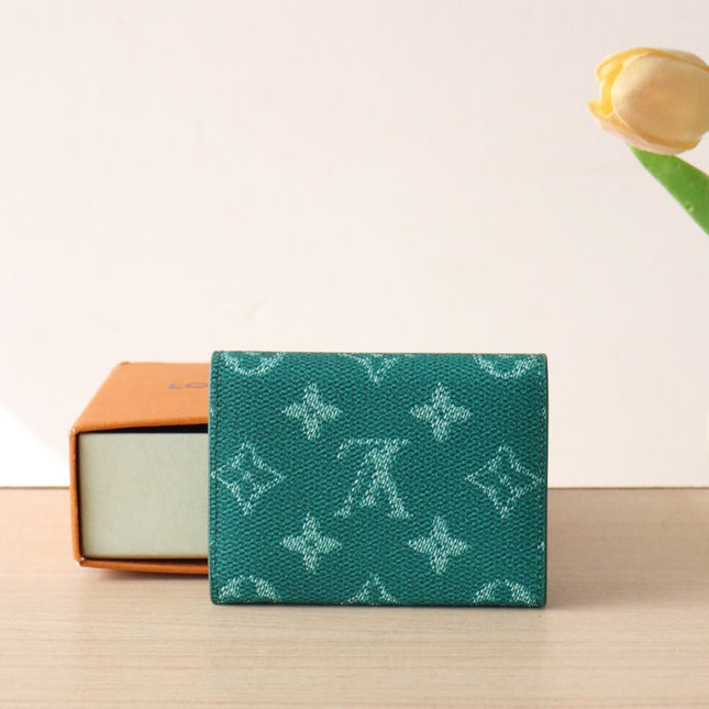 LV 25S ENVELOPE BUSINESS CARD HOLDER 10 IN DEEP TEAL MONOGRAM HERITAGE COATED CALFSKIN