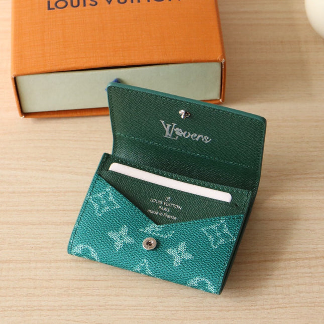 LV 25S ENVELOPE BUSINESS CARD HOLDER 10 IN DEEP TEAL MONOGRAM HERITAGE COATED CALFSKIN
