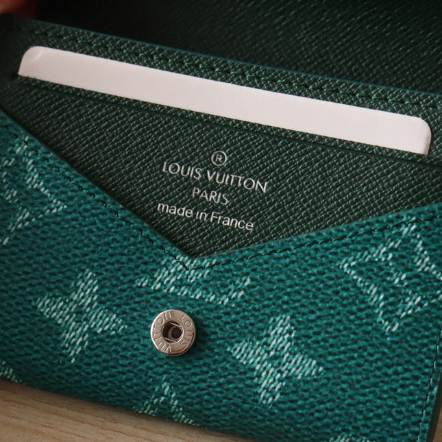 LV 25S ENVELOPE BUSINESS CARD HOLDER 10 IN DEEP TEAL MONOGRAM HERITAGE COATED CALFSKIN