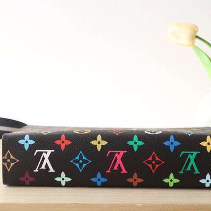 TOILETRY POUCH 25 IN BLACK MIX COLORFUL CALFSKIN