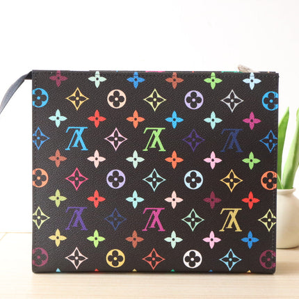 TOILETRY POUCH 25 IN BLACK MIX COLORFUL CALFSKIN