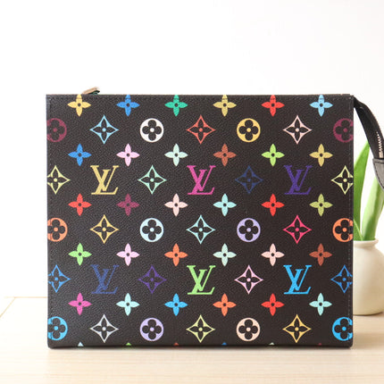 TOILETRY POUCH 25 IN BLACK MIX COLORFUL CALFSKIN